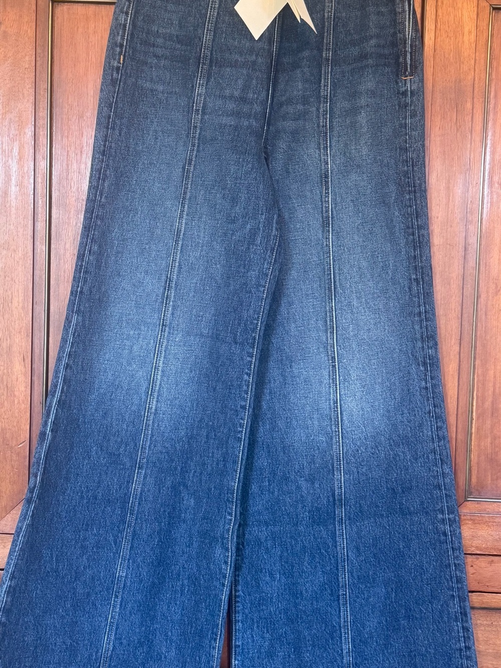 Ulla Johnson Dark Blue High-Rise Wide Leg Jeans with Center Seams